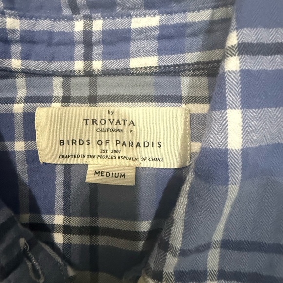 Trovata Birds of Paradis Blue Plaid Peplum Button Down Shirt Women’s M Boho‎ - Picture 3 of 6